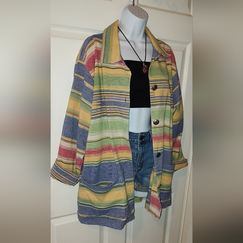 Vintage Chicos Design Oversized Button Down Blazer, Size 2, Multi Color - Picture 7 of 9